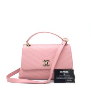 Chanel Grained Calfskin Small Chevron Chic Top Handle Flap Pink in Pink