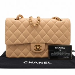 Chanel Lambskin Quilted Medium Double Flap Beige