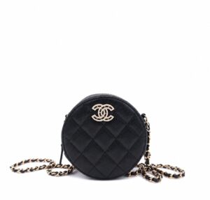 Chanel Caviar Quilted Crystal CC Round Clutch With Chain