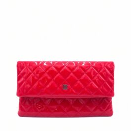 Chanel Quilted Red Patent Leather Foldover Clutch