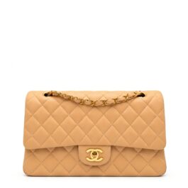 Chanel Lambskin Quilted Medium Double Flap Beige