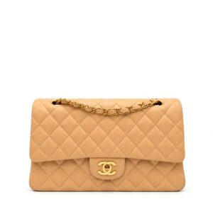 Chanel Lambskin Quilted Medium Double Flap Beige