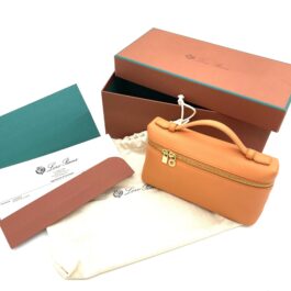 Loro Piana Extra Pocket L19 Orange Grained Calfskin Leather Pouch