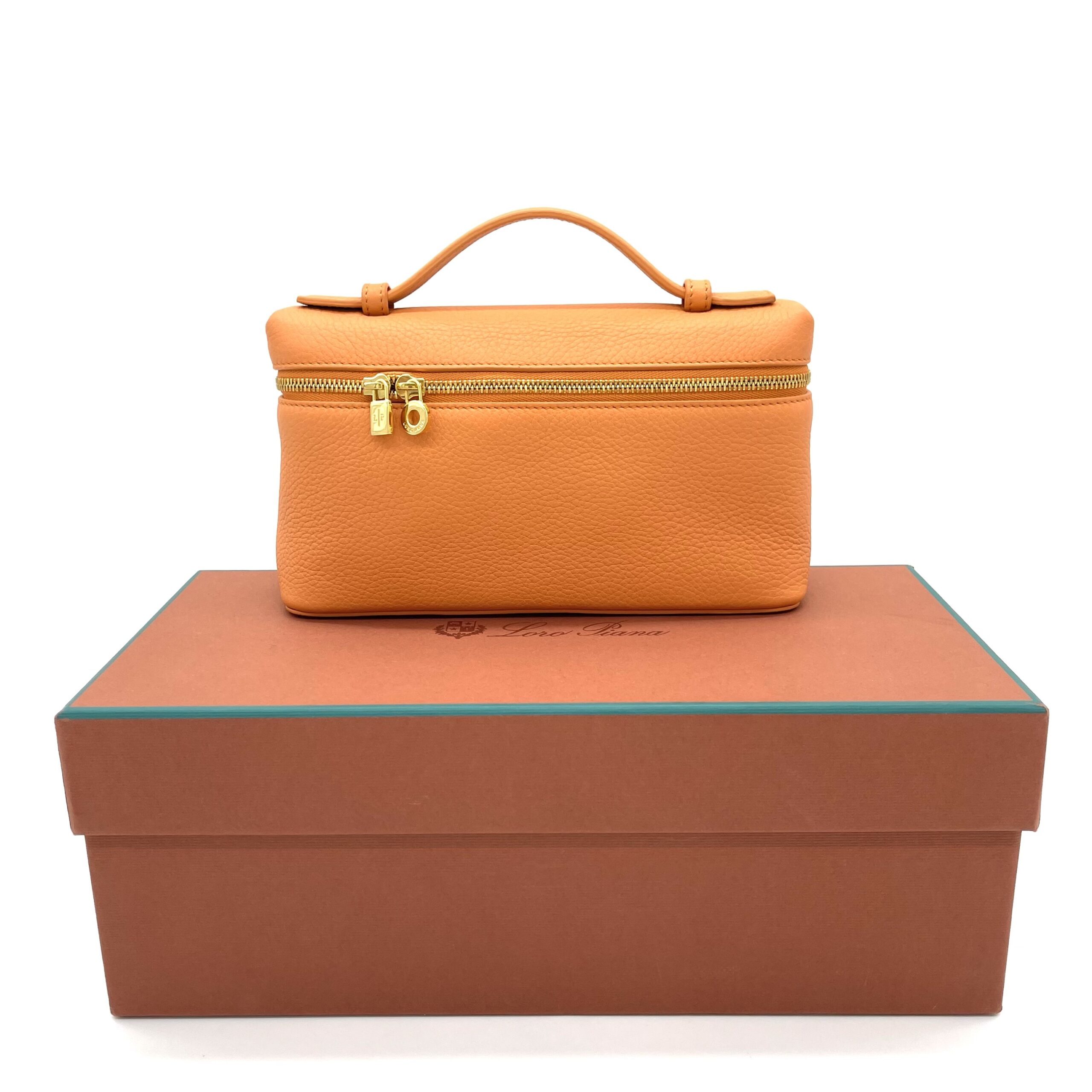 Loro Piana Extra Pocket L19 Orange Grained Calfskin Leather Pouch - Image 3