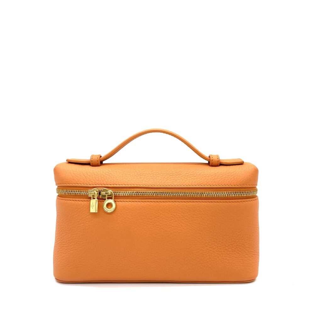 Loro Piana Extra Pocket L19 Orange Grained Calfskin Leather Pouch