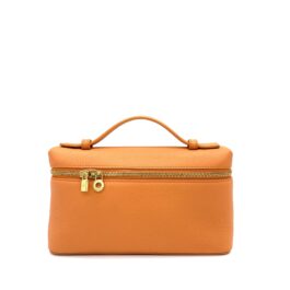 Loro Piana Extra Pocket L19 Orange Grained Calfskin Leather Pouch