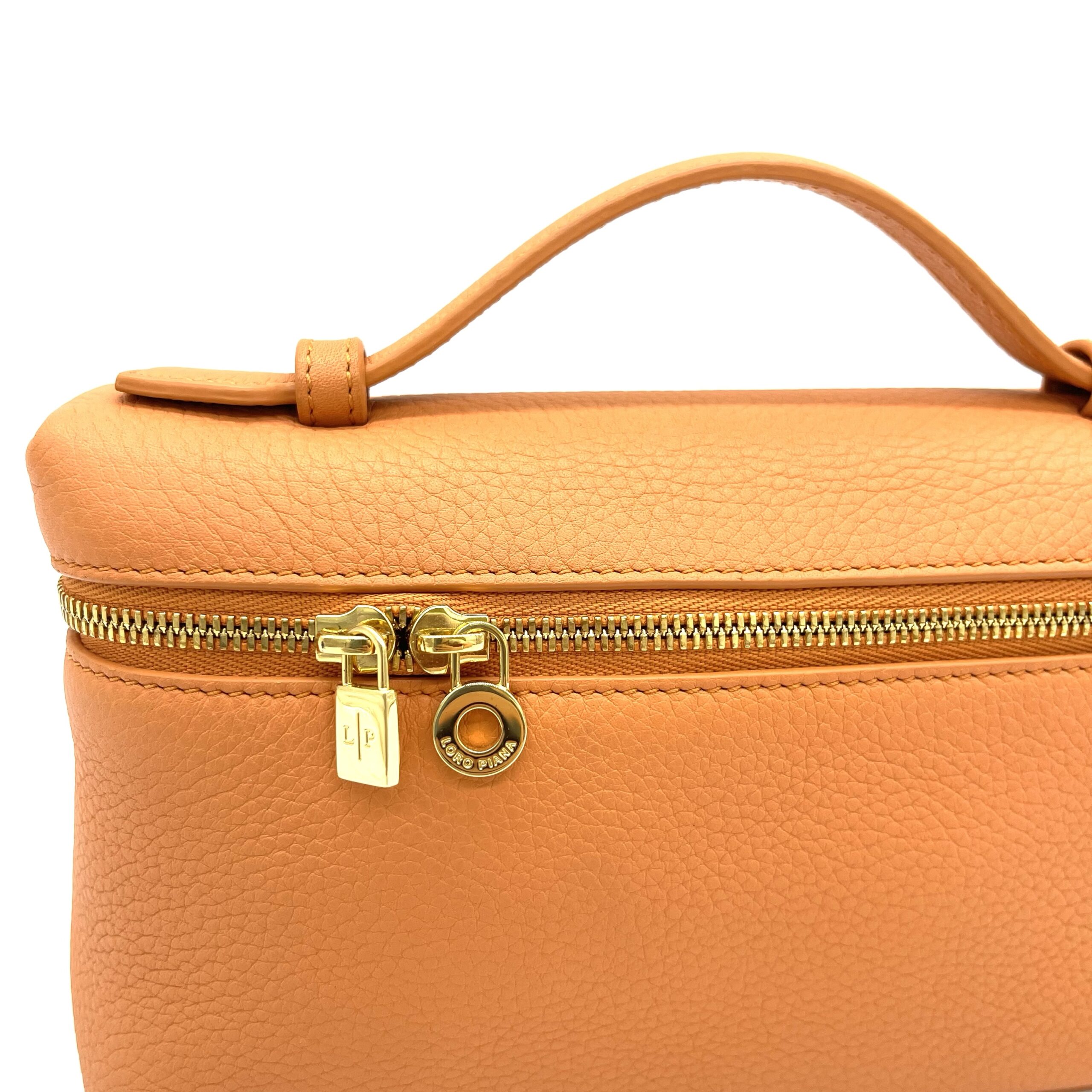 Loro Piana Extra Pocket L19 Orange Grained Calfskin Leather Pouch - Image 4