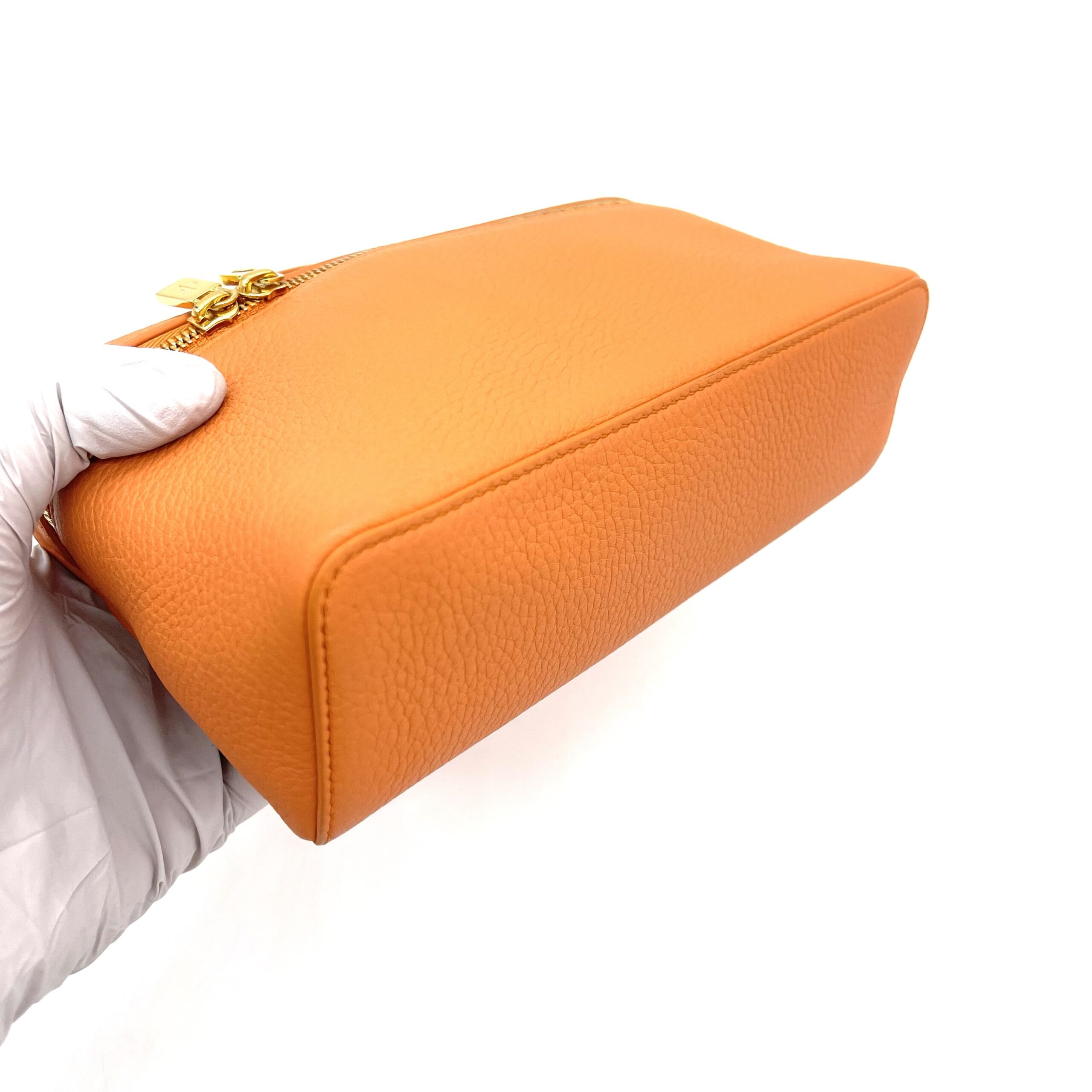 Loro Piana Extra Pocket L19 Orange Grained Calfskin Leather Pouch - Image 6