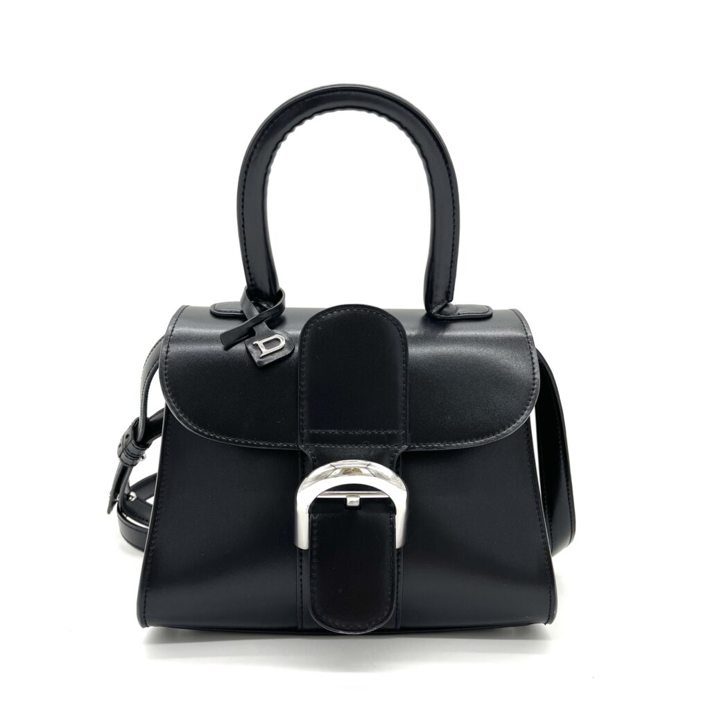 Delvaux Mini Le Brillant Top Handle Bag in Black Calfskin with Silver Hardware