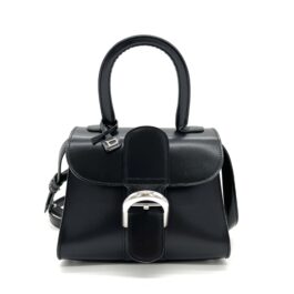 Delvaux Mini Le Brillant Top Handle Bag in Black Calfskin with Silver Hardware