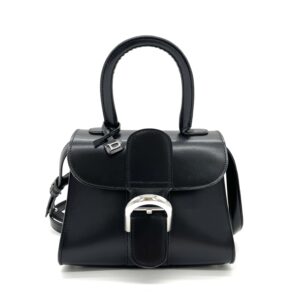 Delvaux Mini Le Brillant Top Handle Bag in Black Calfskin with Silver Hardware