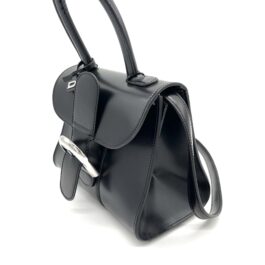Delvaux Mini Le Brillant Top Handle Bag in Black Calfskin with Silver Hardware