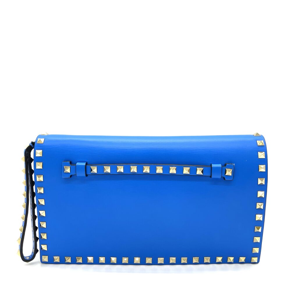 VALENTINO Blue Lambskin Leather Rockstud Small Clutch Bag