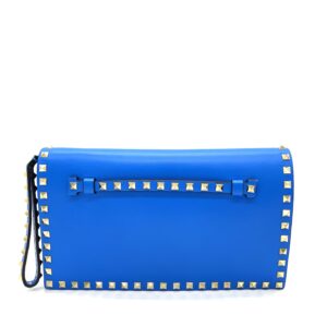 VALENTINO Blue Lambskin Leather Rockstud Small Clutch Bag