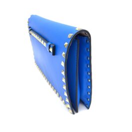 VALENTINO Blue Lambskin Leather Rockstud Small Clutch Bag