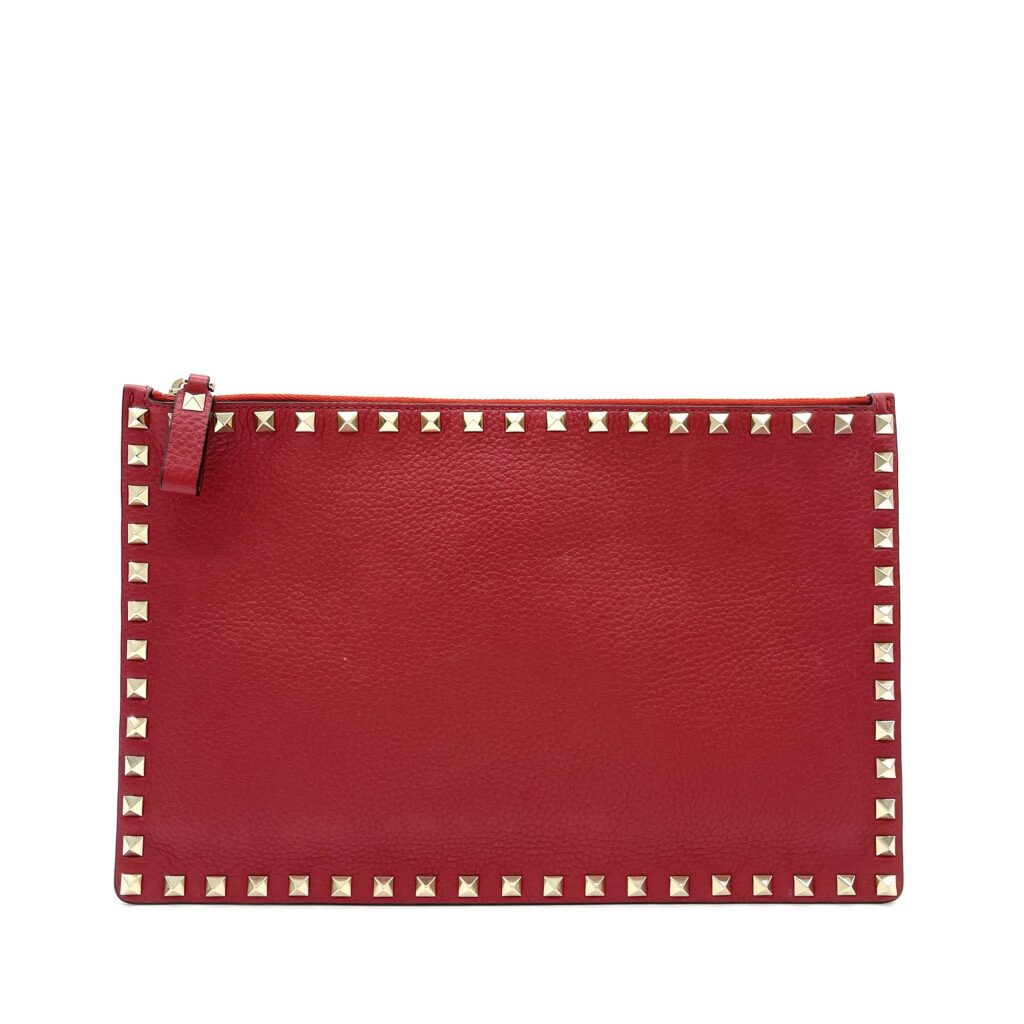 VALENTINO Vitello Large Rockstud Zip Pouch Red