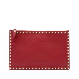 VALENTINO Vitello Large Rockstud Zip Pouch Red