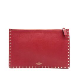 VALENTINO Vitello Large Rockstud Zip Pouch Red
