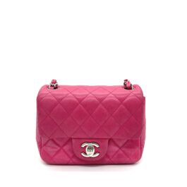 Chanel Pink Lambskin Quilted Mini Square Flap Bag with SilverTone Hardware
