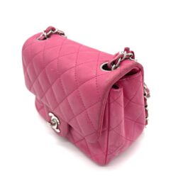 Chanel Pink Lambskin Quilted Mini Square Flap Bag with SilverTone Hardware