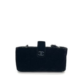 Chanel Vintage Velvet Quilted Mini Phone Holder Crossbody Bag Black