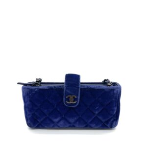 Chanel Vintage Velvet Quilted Mini Phone Holder Crossbody Bag Blue