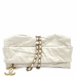 Chanel White Quilted Leather Shoulder Bag with Oversized Gold CC Charm