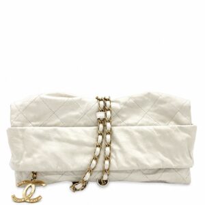 Chanel White Quilted Leather Shoulder Bag with Oversized Gold CC Charm