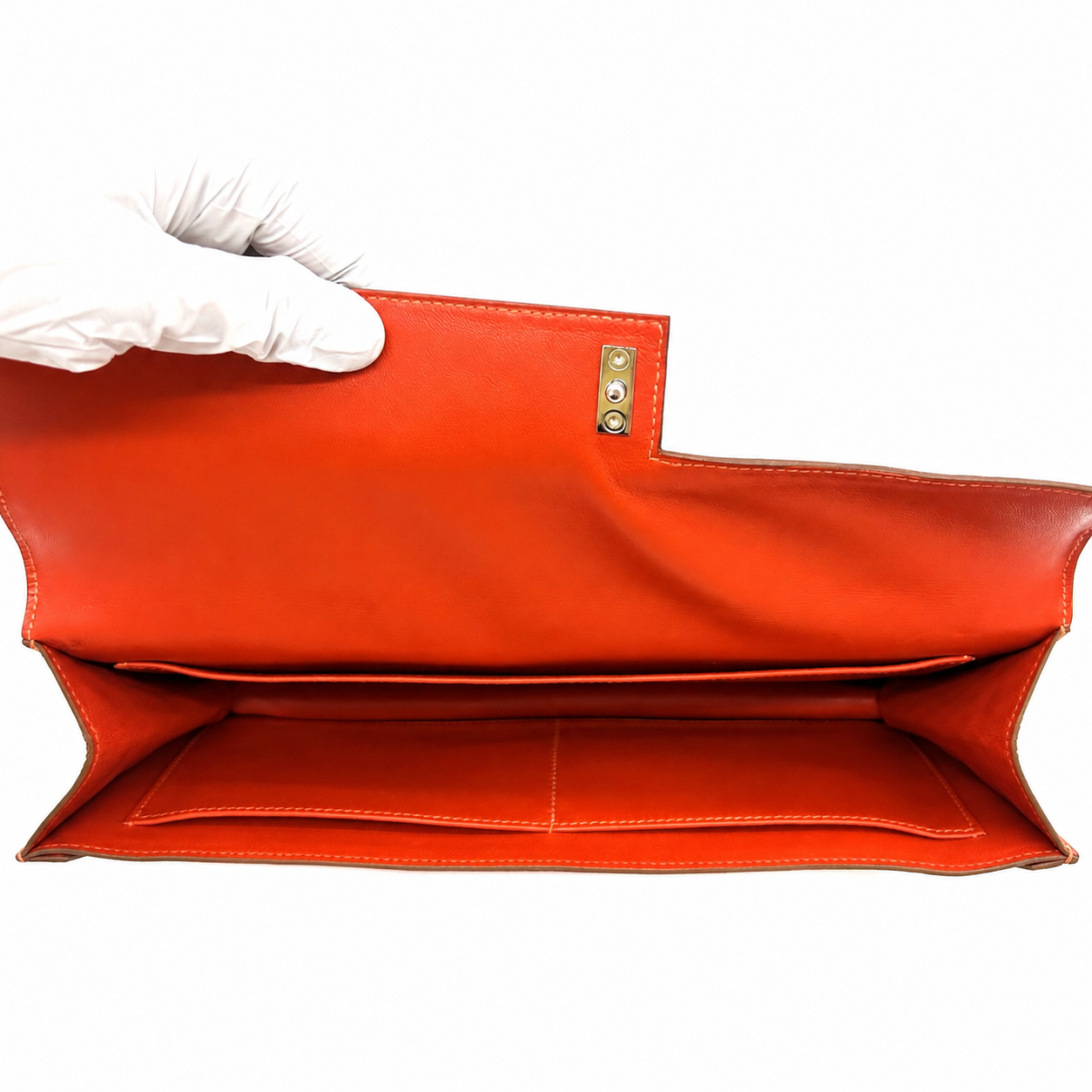 Hermès Medor Alligator Crocodile Leather Clutch Orange Palladium Hardware Made in France - Image 7