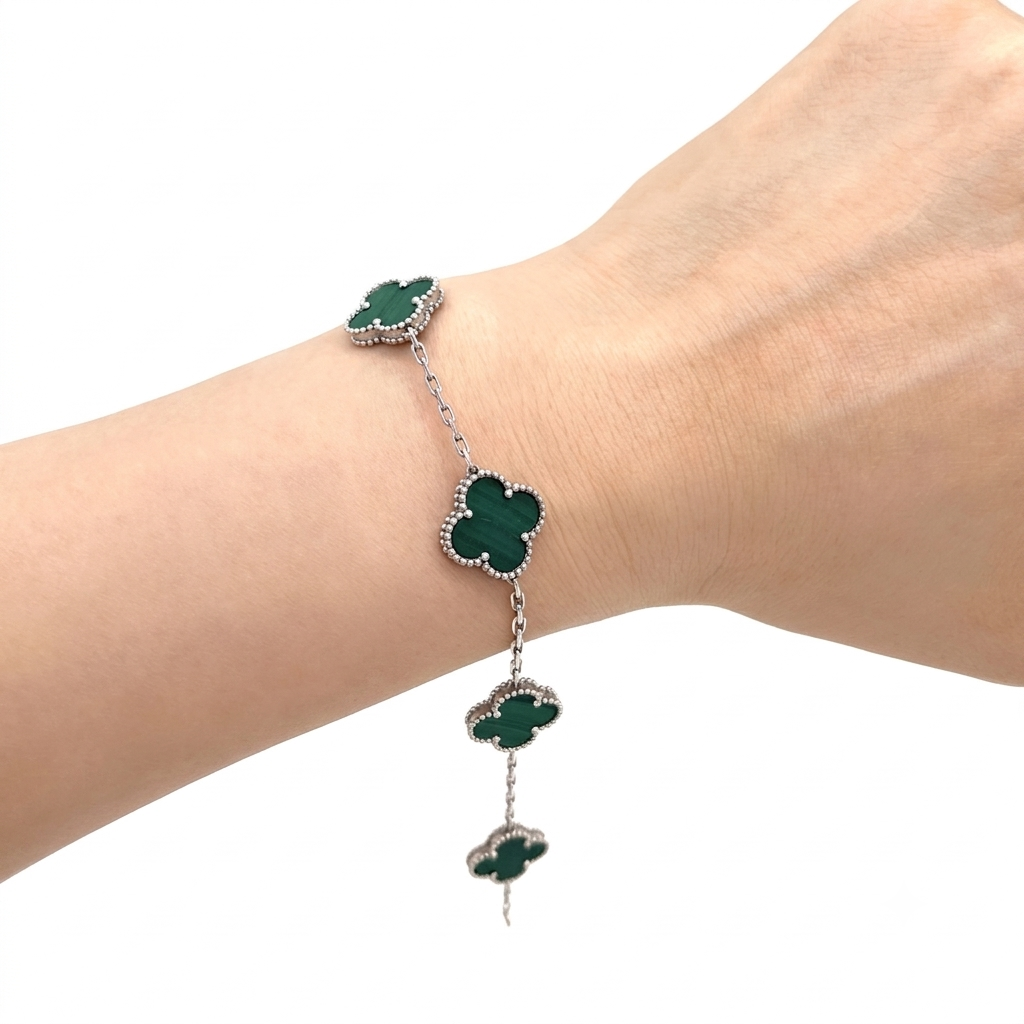 Van Cleef & Arpels Vintage Alhambra Malachite Bracelet 18K White Gold photo 5 of 5