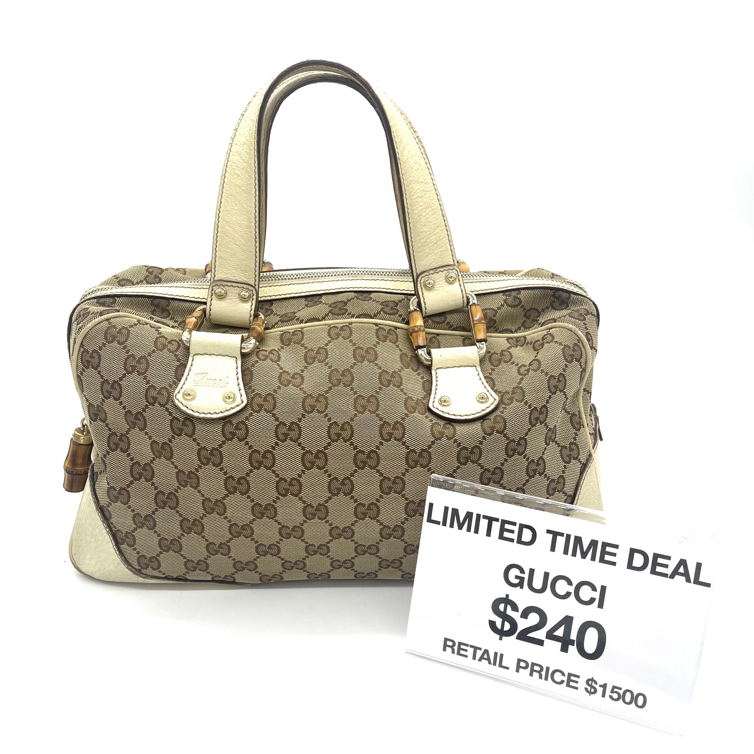 Gucci GG Canvas Bamboo Handle Boston Bag photo 1 of 4