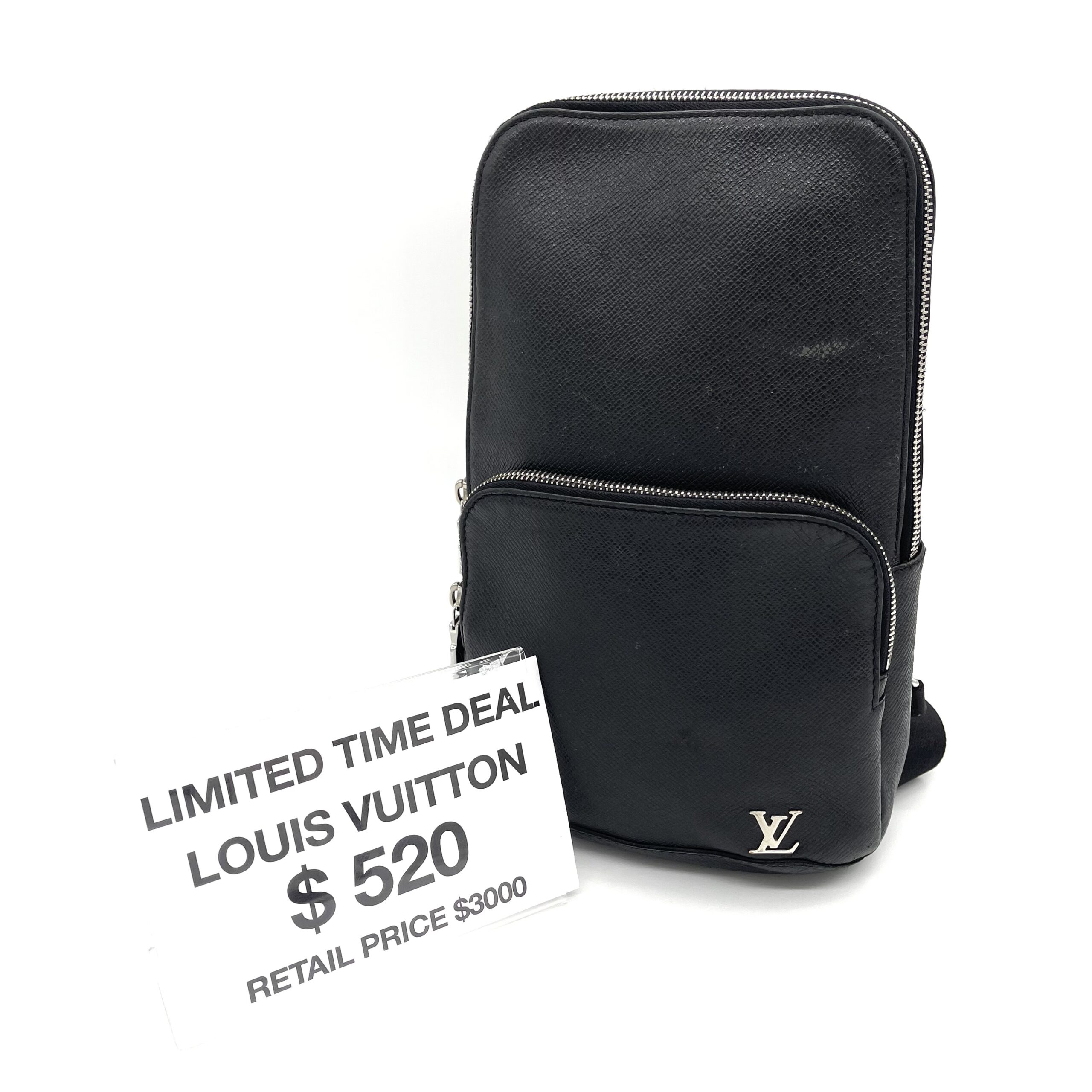 Authentic Louis Vuitton Taiga Leather Sling Bag – Black photo 1 of 4