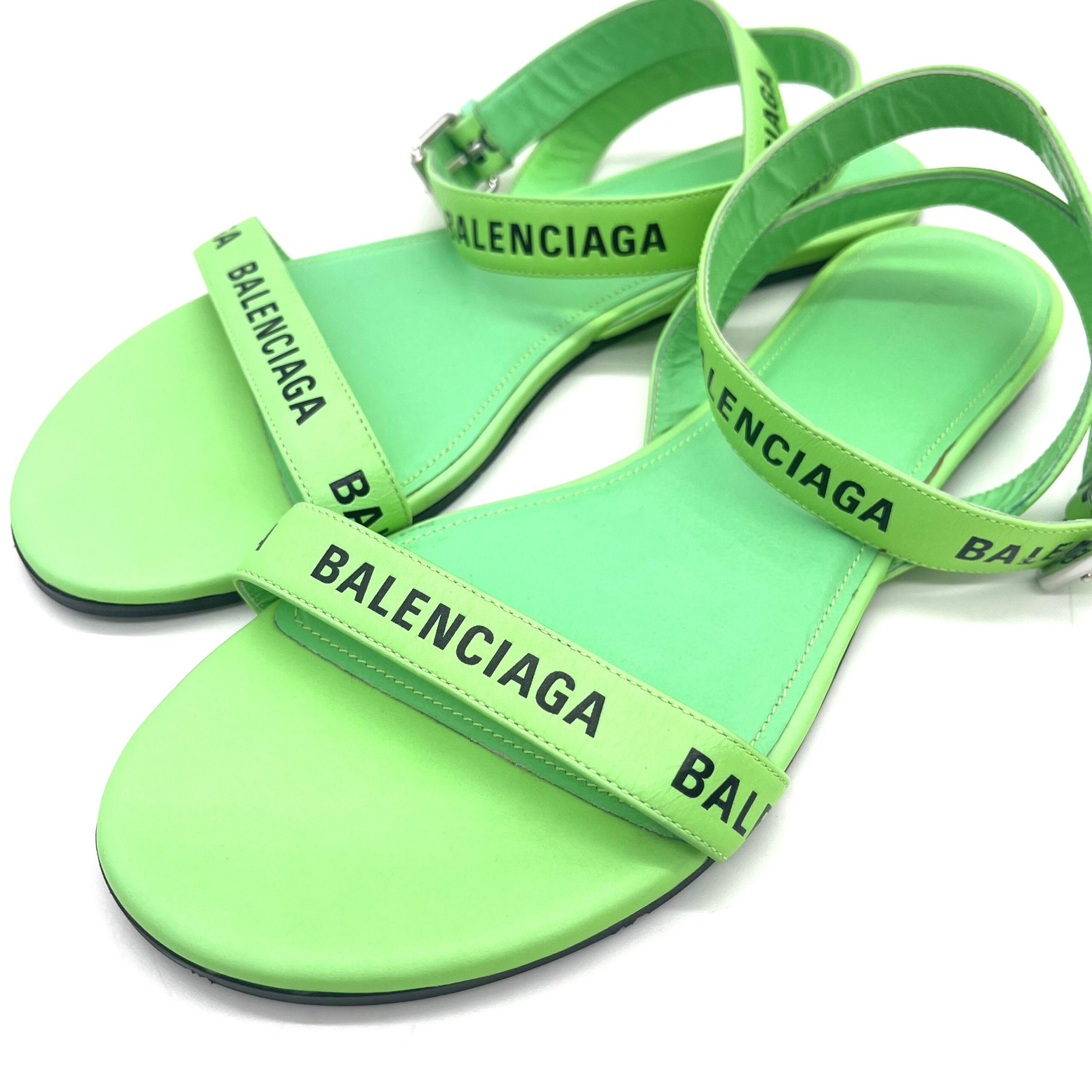 BALENCIAGA Neon Green Logo Flat Sandals EU 38 | FlashDrop $80 photo 2 of 5