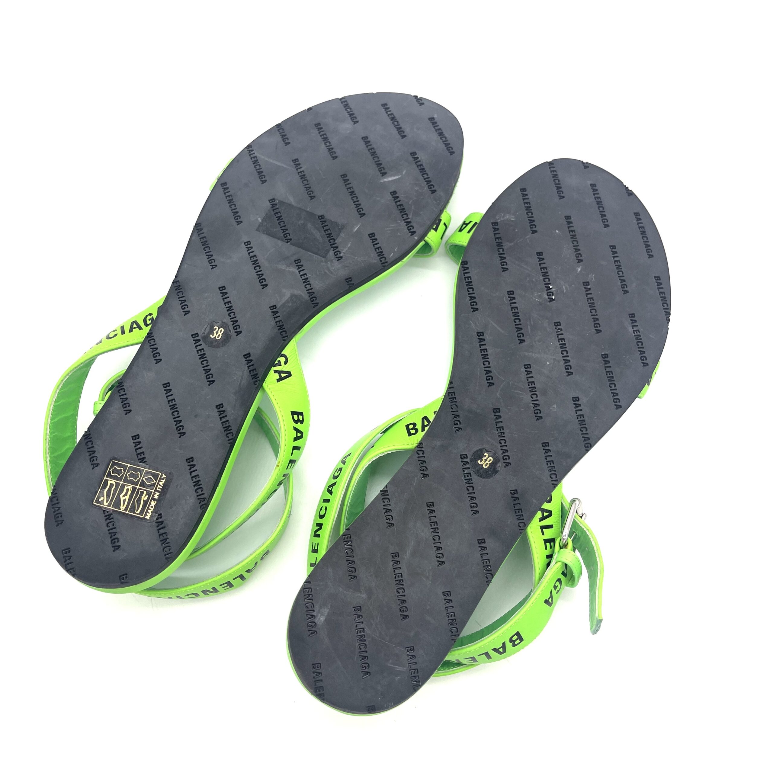 BALENCIAGA Neon Green Logo Flat Sandals EU 38 | FlashDrop $80 photo 3 of 5