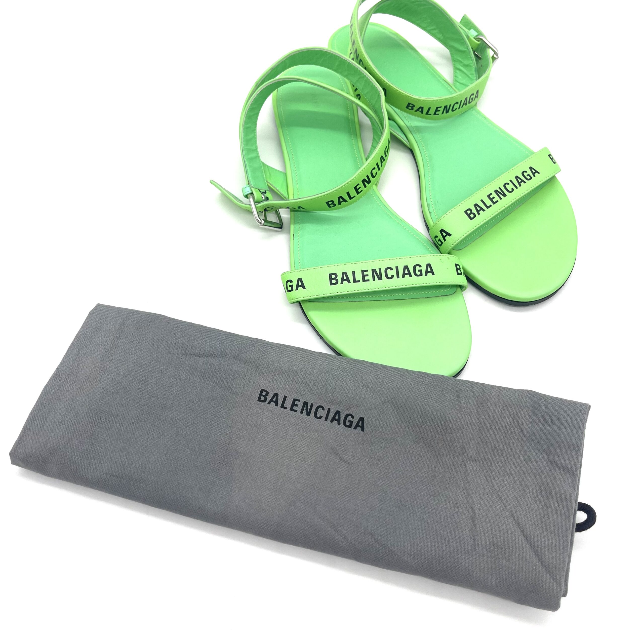 BALENCIAGA Neon Green Logo Flat Sandals EU 38 | FlashDrop $80 photo 5 of 5