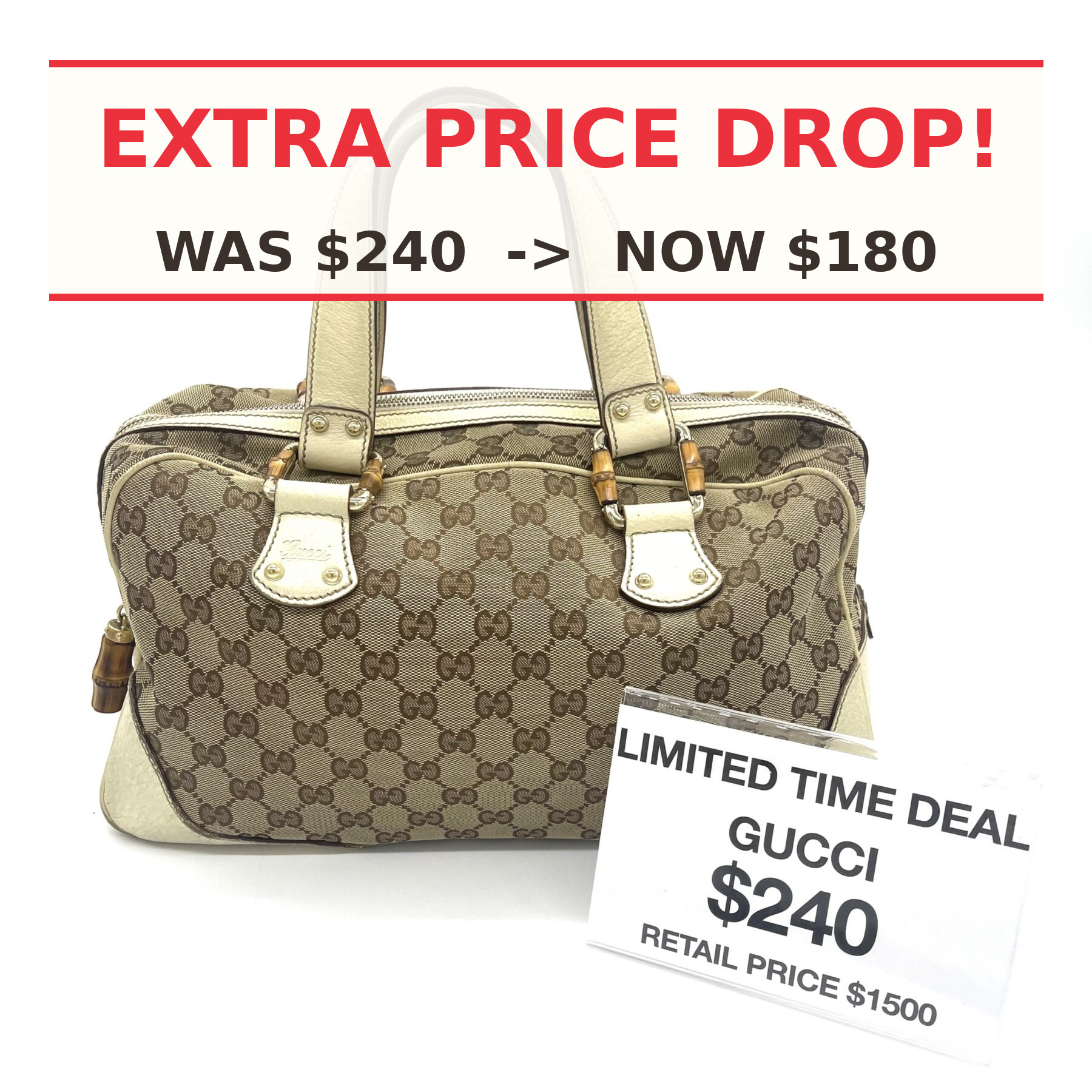 Gucci GG Canvas Bamboo Handle Boston Bag photo 1 of 4