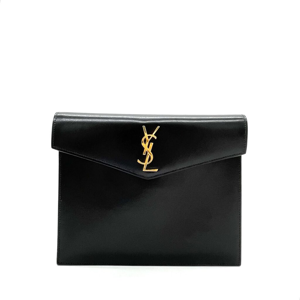 Saint Laurent Smooth Shiny Calfskin Monogram Uptown Baby Pouch Black