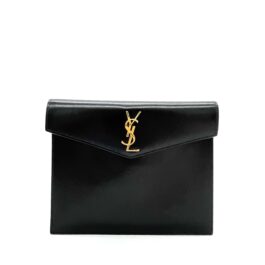 Saint Laurent Smooth Shiny Calfskin Monogram Uptown Baby Pouch Black
