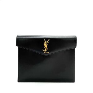 Saint Laurent Smooth Shiny Calfskin Monogram Uptown Baby Pouch Black