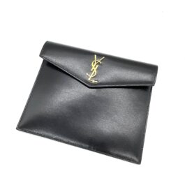 Saint Laurent Smooth Shiny Calfskin Monogram Uptown Baby Pouch Black