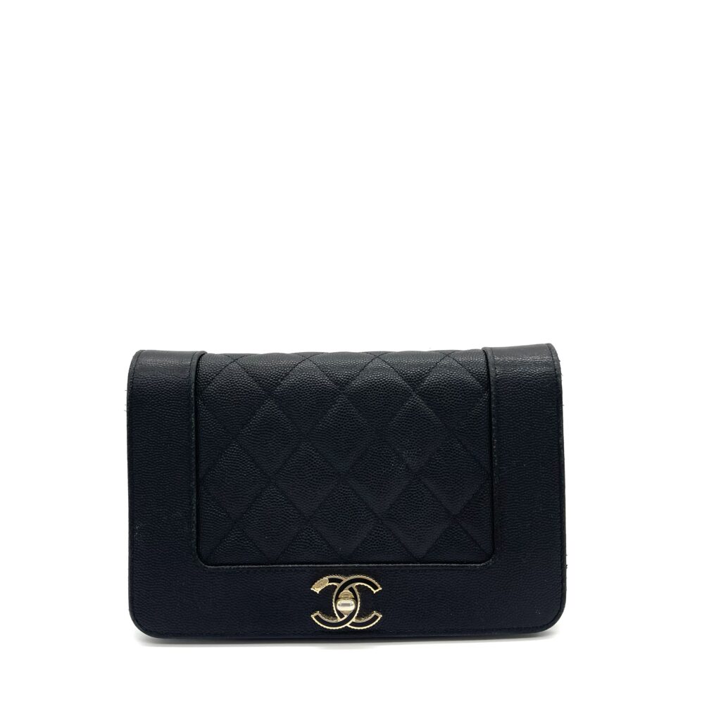 Chanel Vintage Mademoiselle Wallet On Chain (WOC) Caviar Quilted Black Gold Hardware