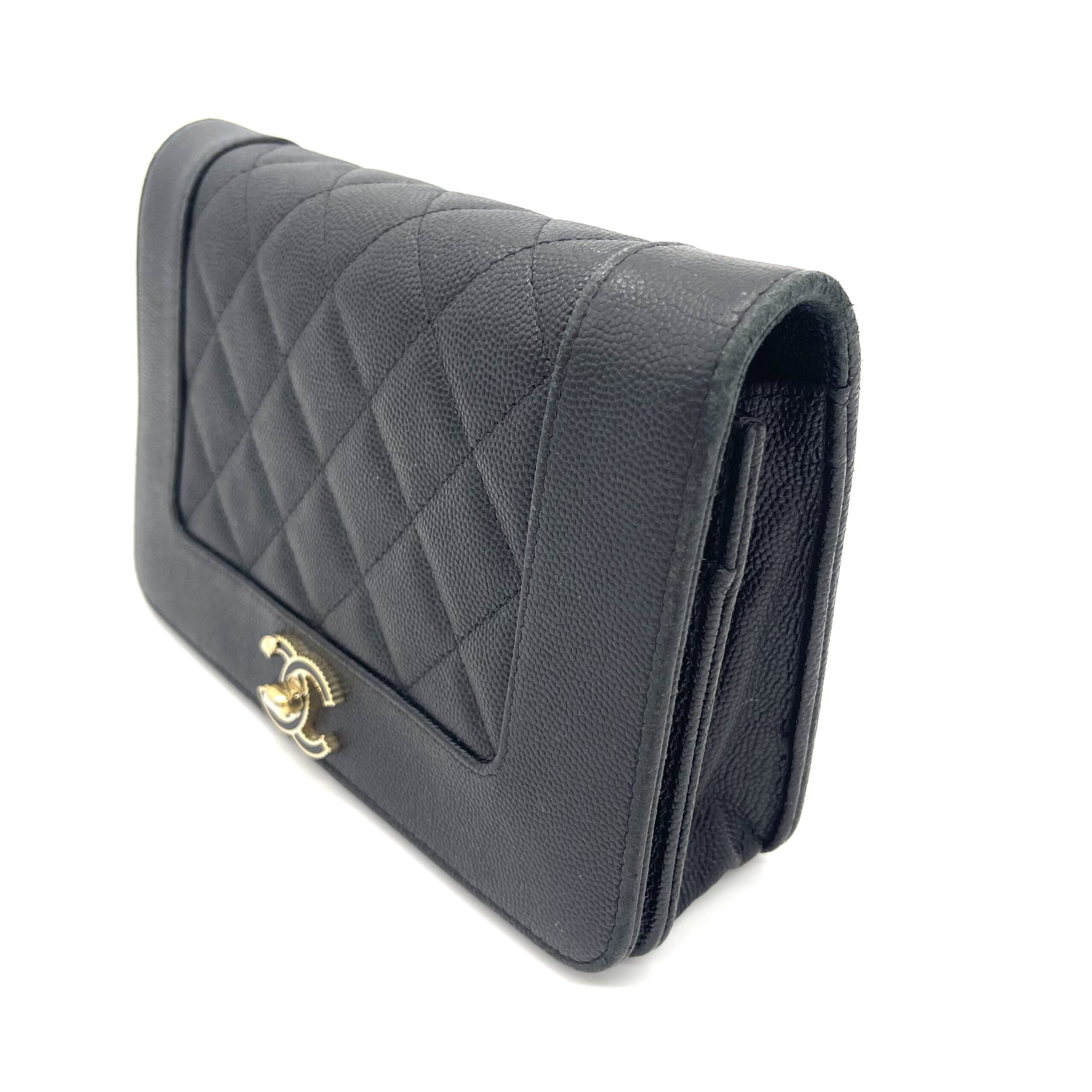 Chanel Vintage Mademoiselle Wallet On Chain (WOC) Caviar Quilted Black Gold Hardware - Image 2