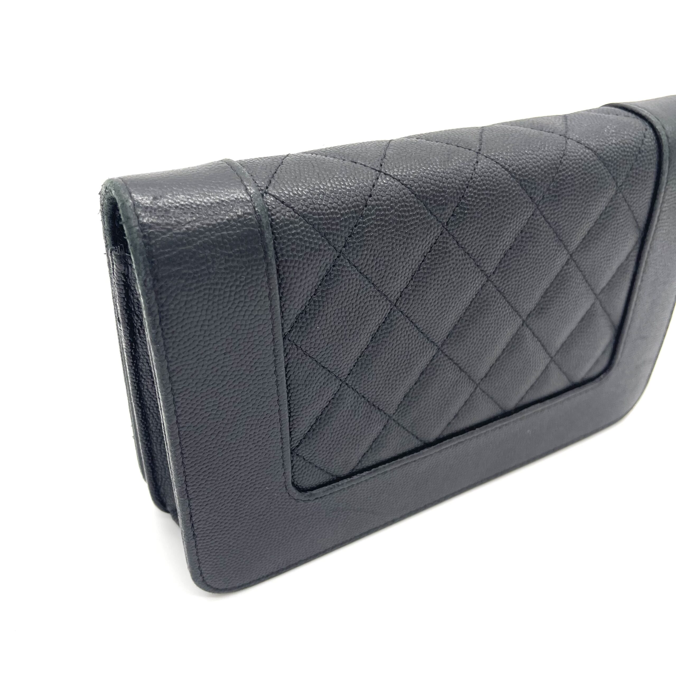 Chanel Vintage Mademoiselle Wallet On Chain (WOC) Caviar Quilted Black Gold Hardware - Image 3