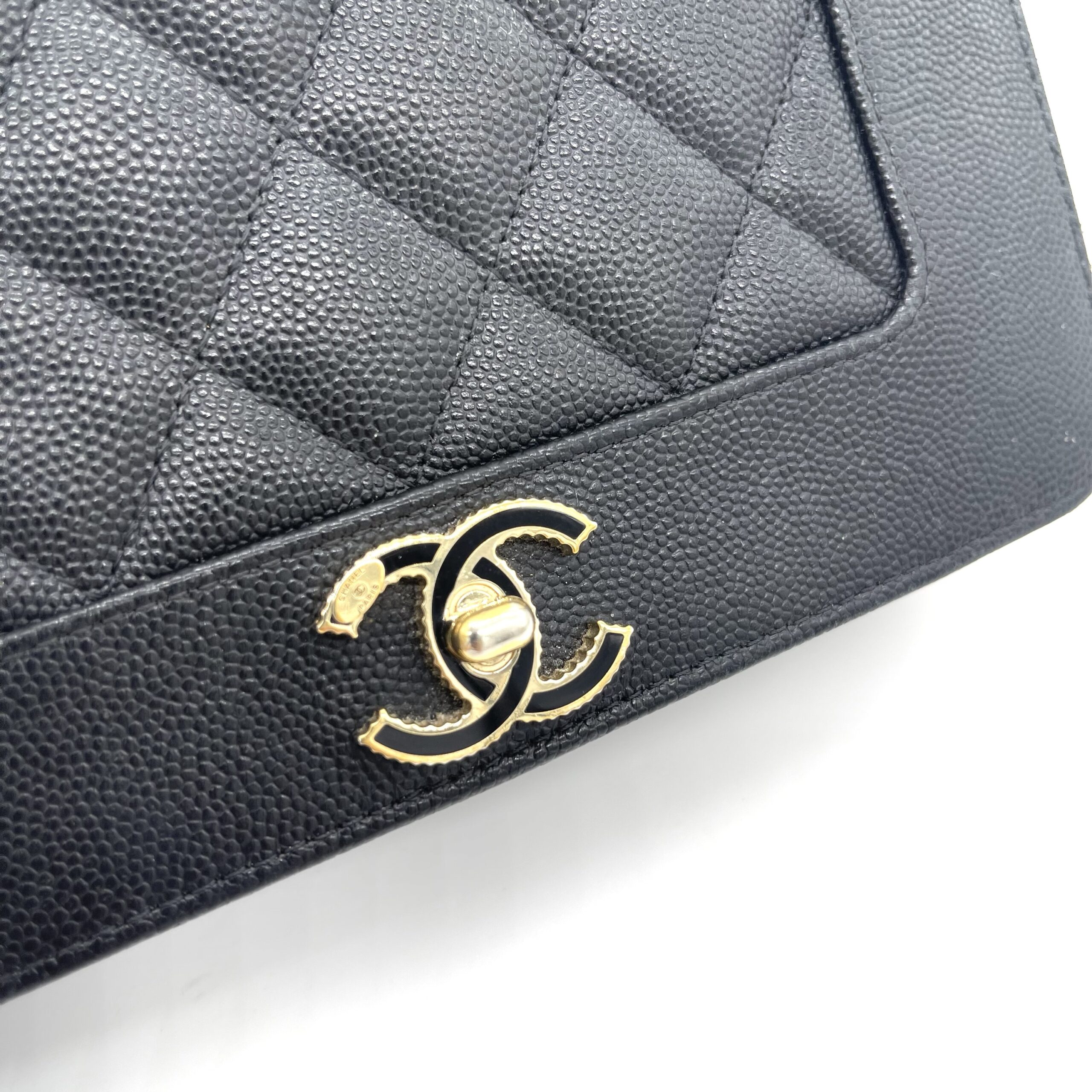 Chanel Vintage Mademoiselle Wallet On Chain (WOC) Caviar Quilted Black Gold Hardware - Image 5