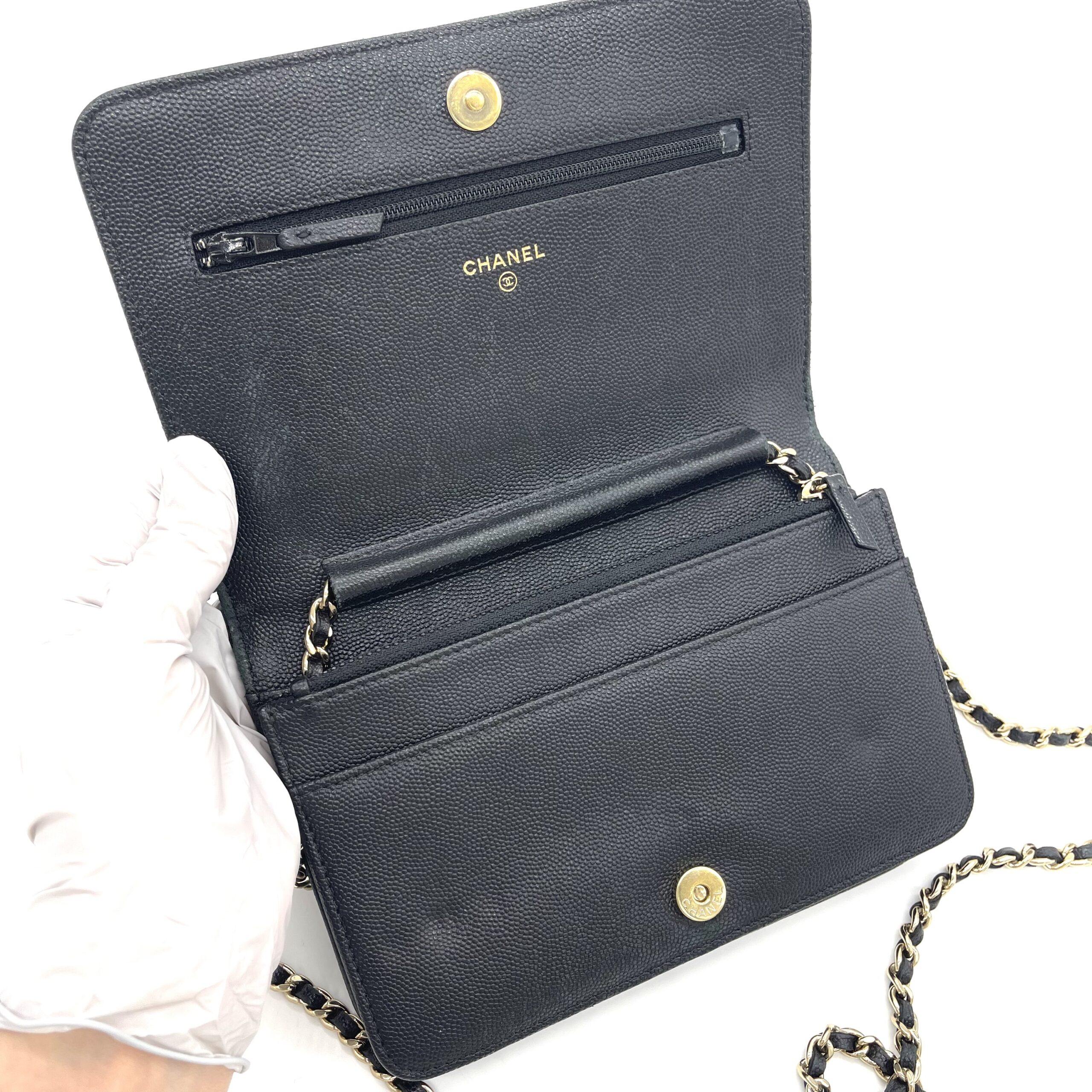 Chanel Vintage Mademoiselle Wallet On Chain (WOC) Caviar Quilted Black Gold Hardware - Image 6