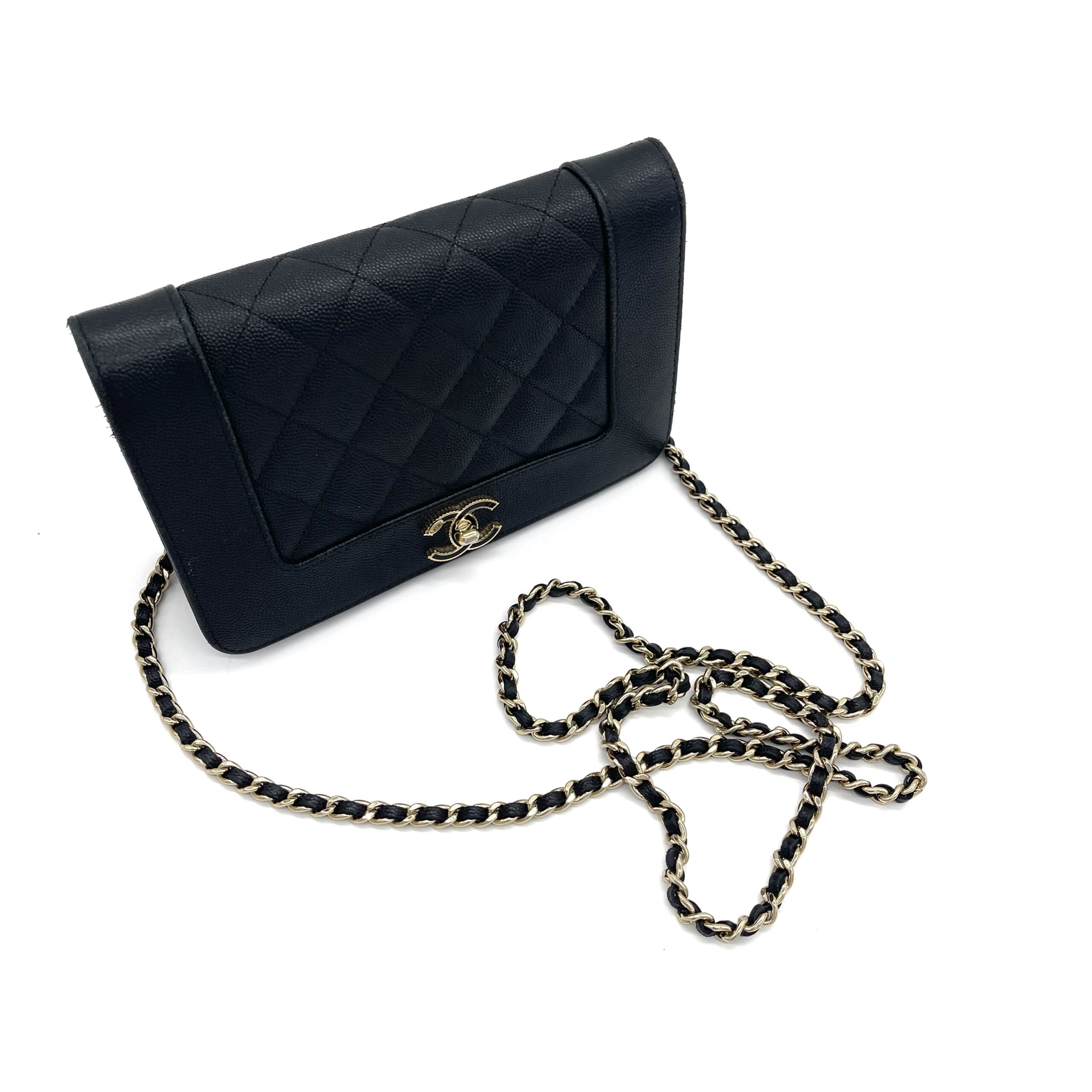Chanel Vintage Mademoiselle Wallet On Chain (WOC) Caviar Quilted Black Gold Hardware - Image 7