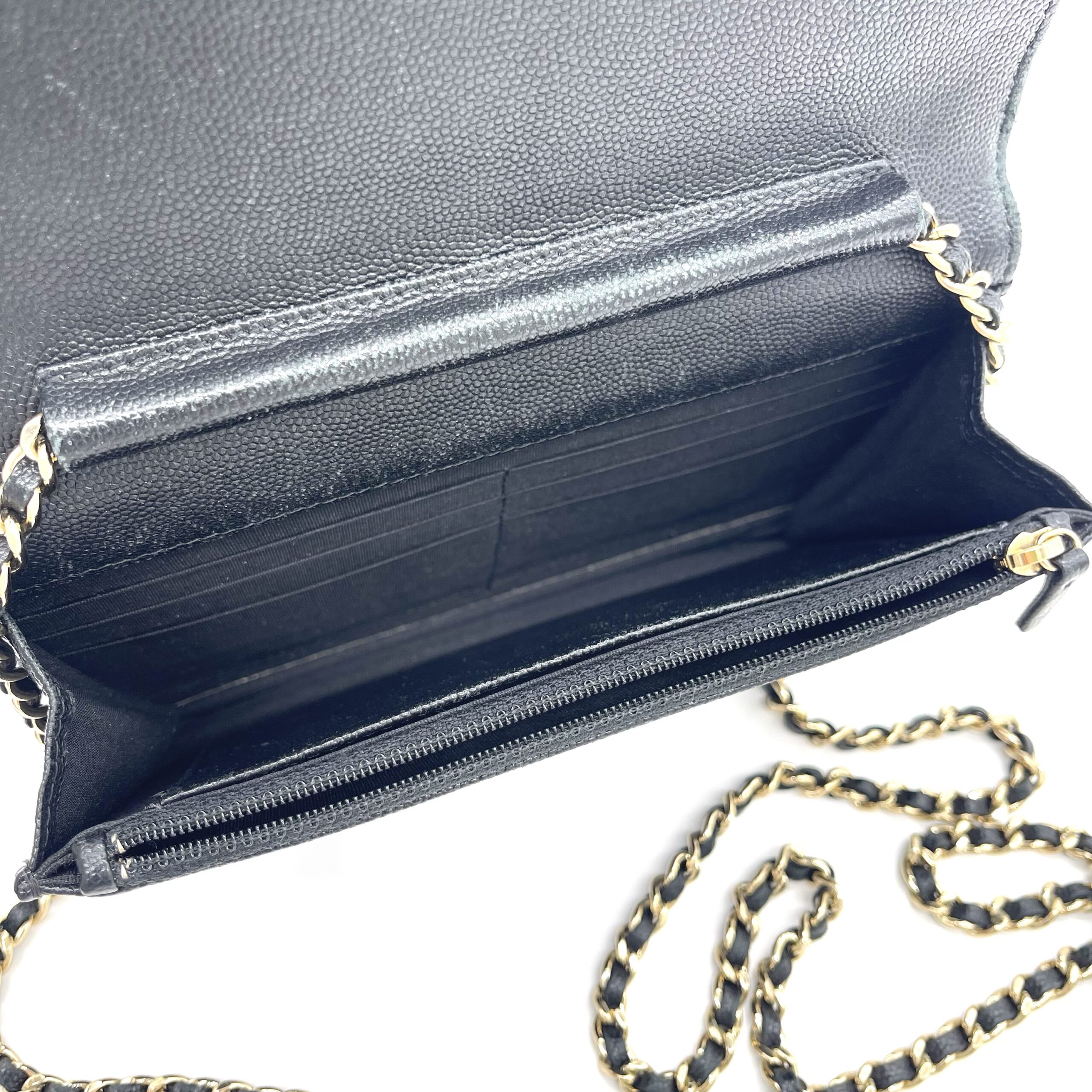 Chanel Vintage Mademoiselle Wallet On Chain (WOC) Caviar Quilted Black Gold Hardware - Image 8