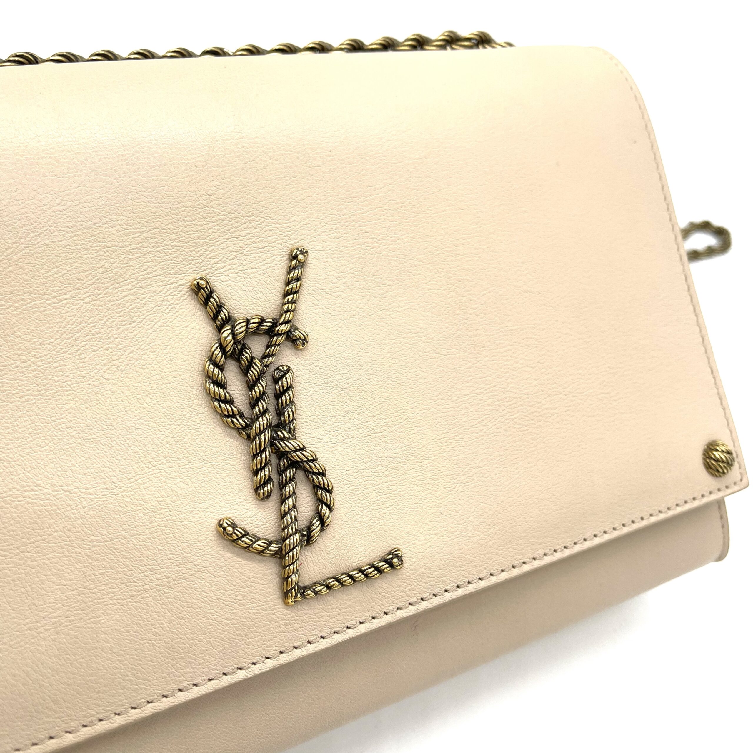Saint Laurent Beige Monogram Leather Kate Shoulder Bag - Image 4