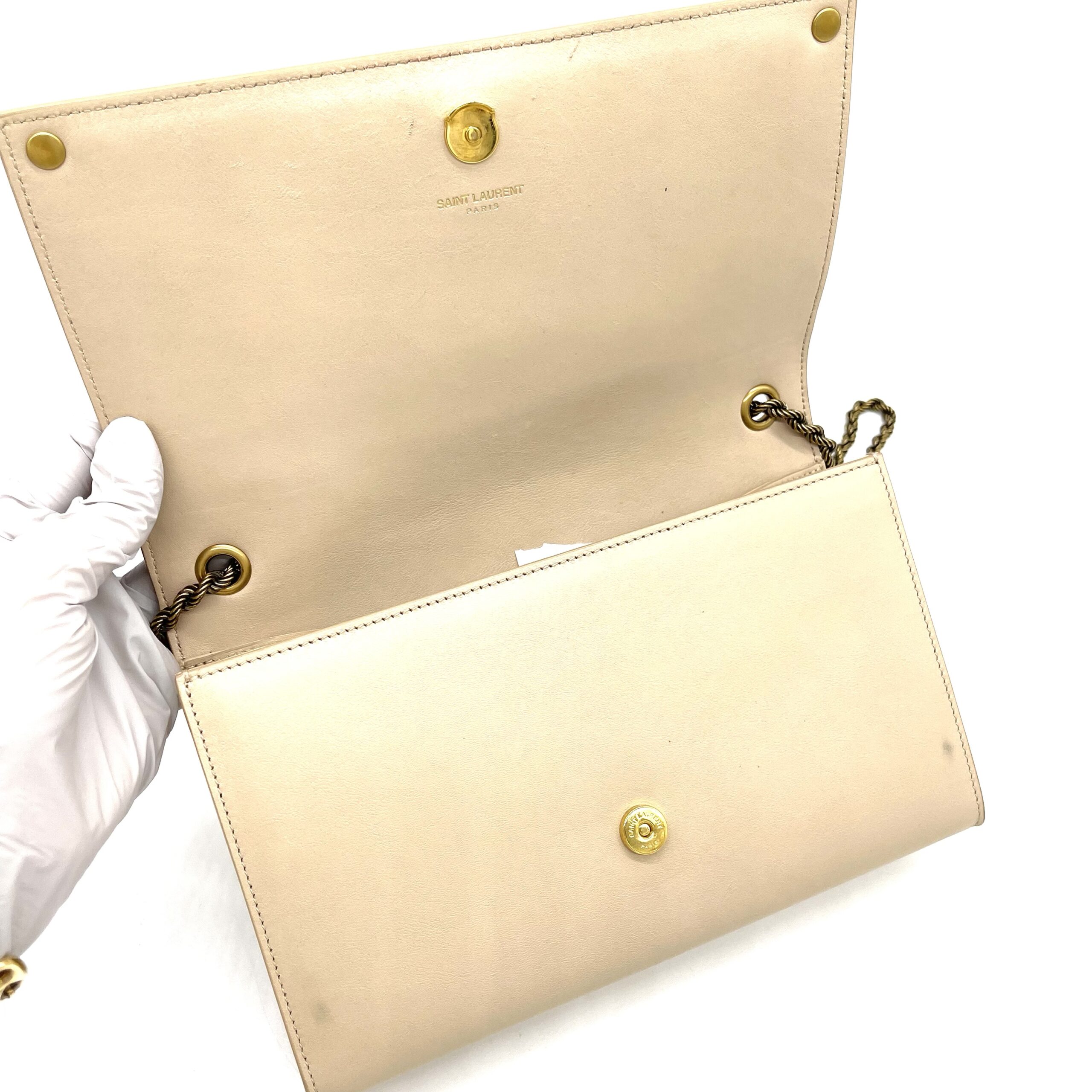 Saint Laurent Beige Monogram Leather Kate Shoulder Bag - Image 5