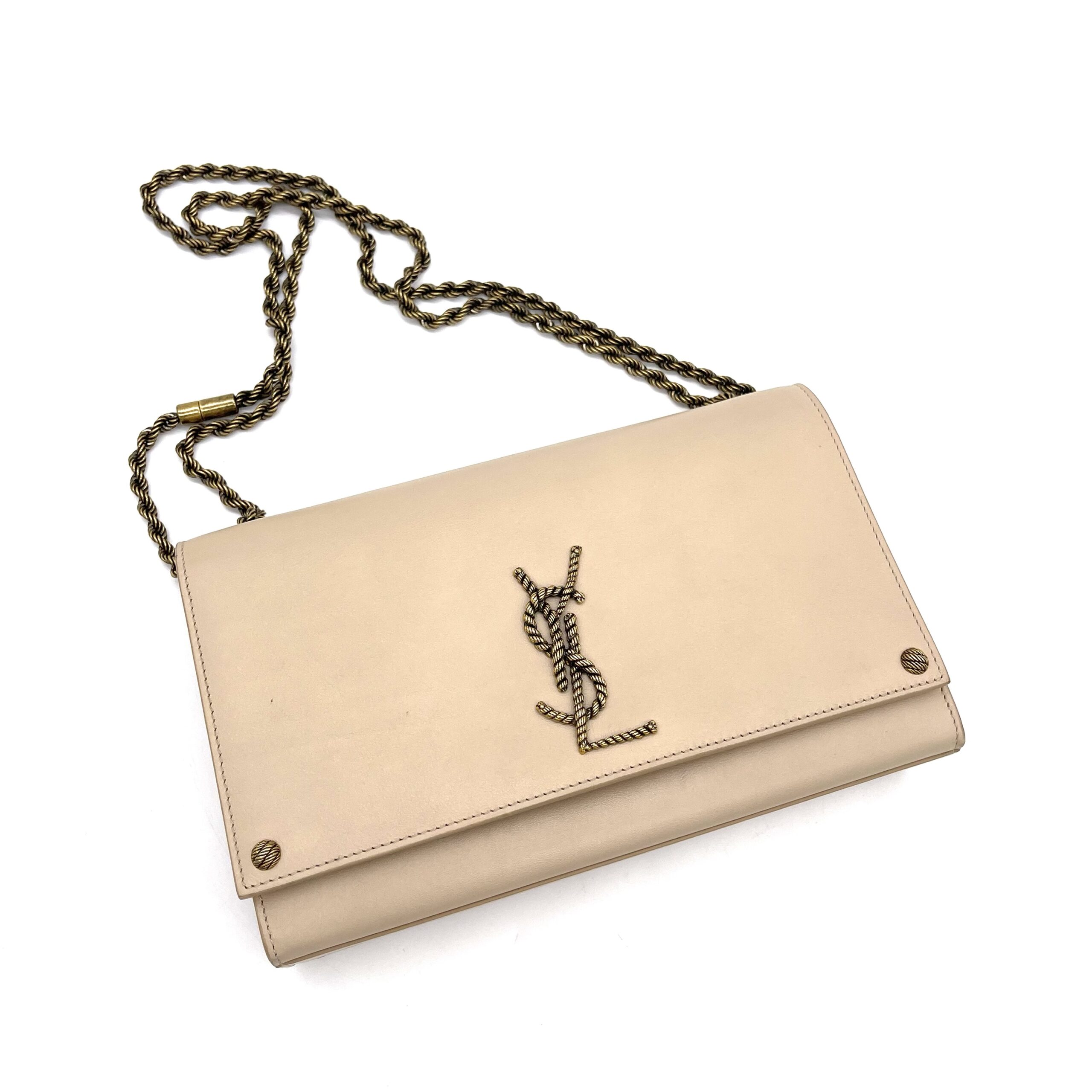 Saint Laurent Beige Monogram Leather Kate Shoulder Bag - Image 8
